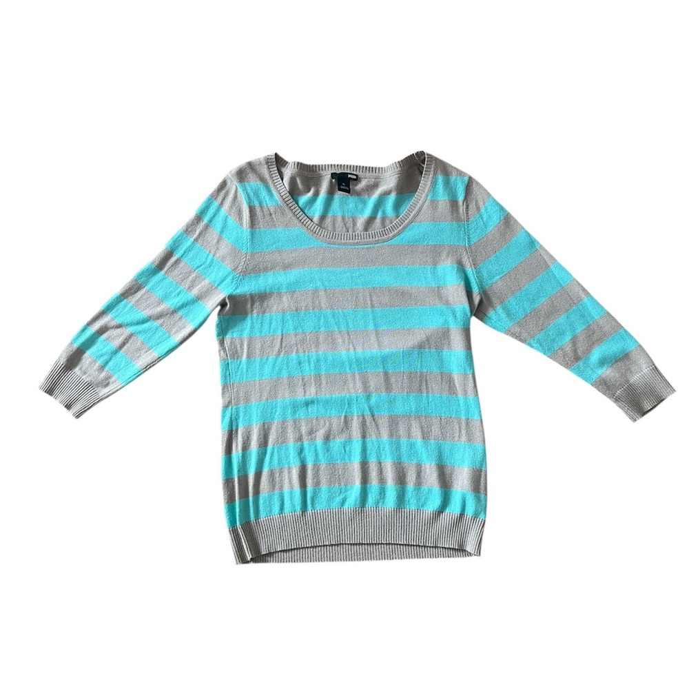H&M Teal and Beige Striped Sweater
